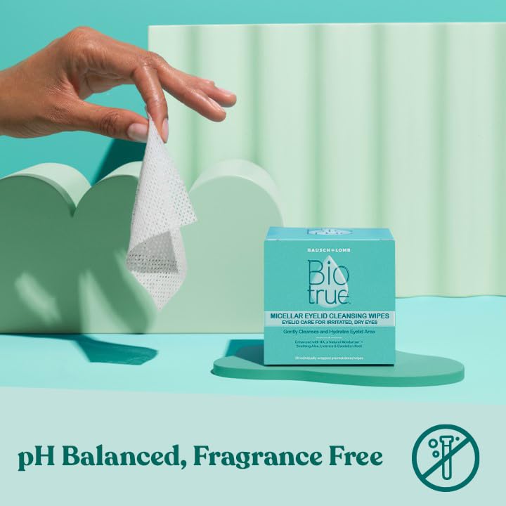 Micellar Eyelid Cleansing Wipes 30 Count Pack of 2 - Fragrance-Free Hydrating Eye Care