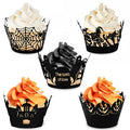 Halloween Cupcake Wrappers Set - Black Laser Cut Paper Cupcake Liners for Party Decorations