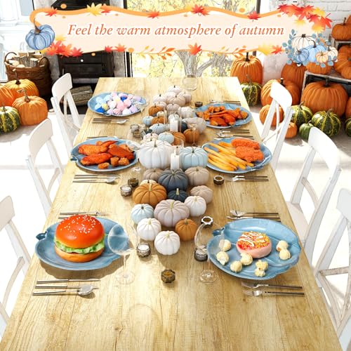 Blue Pumpkin Paper Plates - 100 Pack Fall Thanksgiving Dinnerware