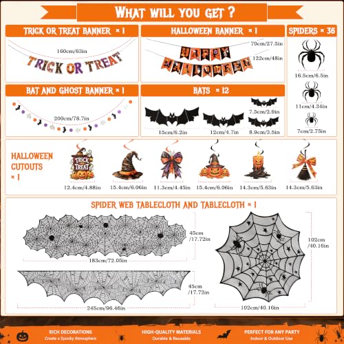 Halloween Indoor Decorations Set 61Pcs Spooky Web & Bat Wall Stickers