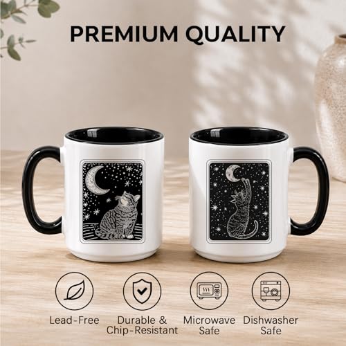 Black Cat Ceramic Mug 15 Oz Witchy Moon Gothic Coffee Cup - Cat Variation