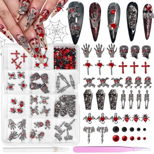 Halloween Nail Charms and Gems Set - Punk Gothic Skull Ghost Spider Designs