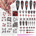 Halloween Nail Charms and Gems Set - Punk Gothic Skull Ghost Spider Designs