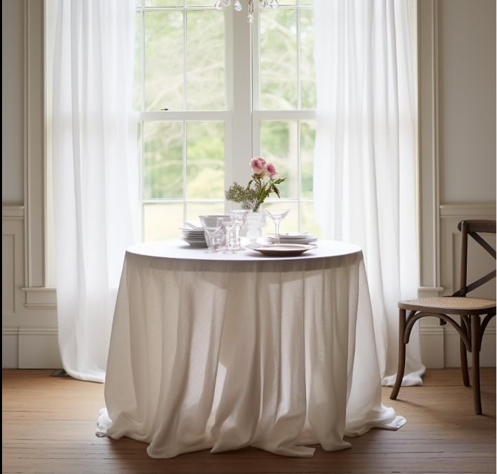 Everly 100% Natural Linen Round Tablecloth 70 Inch White for Weddings & Events