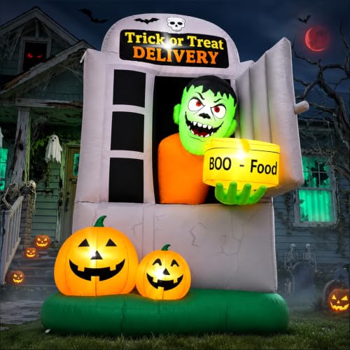 7FT Halloween Inflatable Zombie Delivery Man Outdoor Yard Decor with Lights