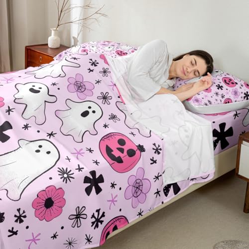 Kids Halloween Bed Sheets Set Full Coral Pink - Vibrant Microfiber Bedding