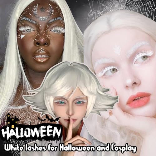 White Halloween False Lashes - Natural Look, Spiky Devil Style, 7 Pairs - H-white