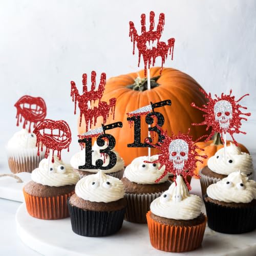 13th Birthday Cupcake Toppers - Halloween Killer Decor 16PCS - Variation of THIS listing