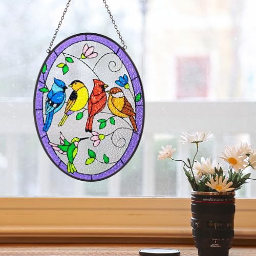 Birds on a Branch Stained Glass Window Hanging - Sun Catcher Wall Decor