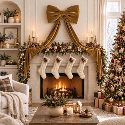 Large Velvet Christmas Tree Topper Bow - 24 Inch Wide Holiday Decor with Variation Light Brown