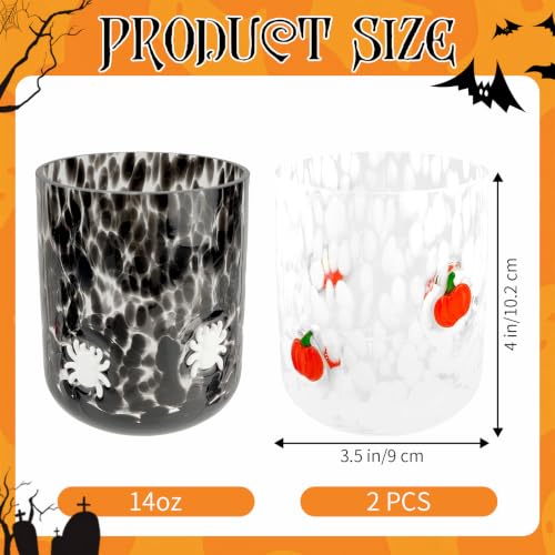 Halloween Juice Glasses Set - 14oz Pumpkin & Spider Design, 2 Pcs