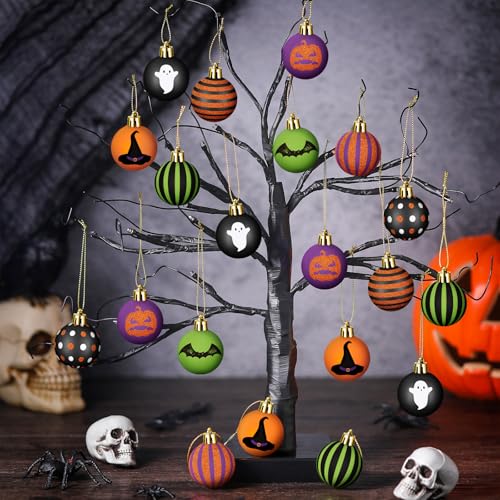 Halloween Ghost Ball Ornaments - 24 Pack, 1.57 Inch Plastic Tree Decorations