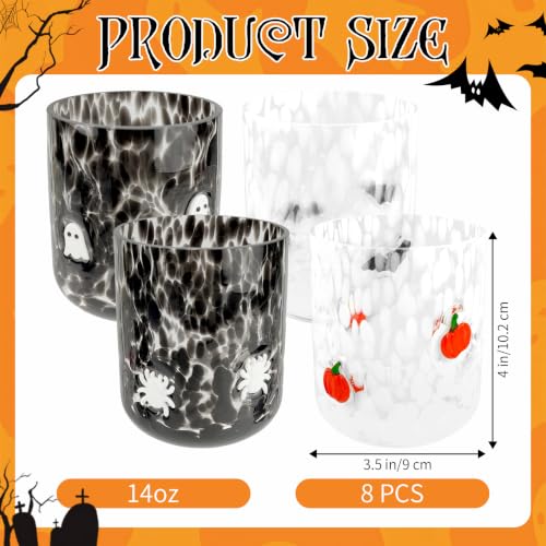 Halloween Icon Juice Glasses Set - Pumpkin, Bat, Ghost, Spider - 8 Pcs, 14oz