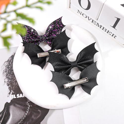 Black Bat Hair Clips Bow Set - Halloween Goth Cosplay Accessories - 9 Black