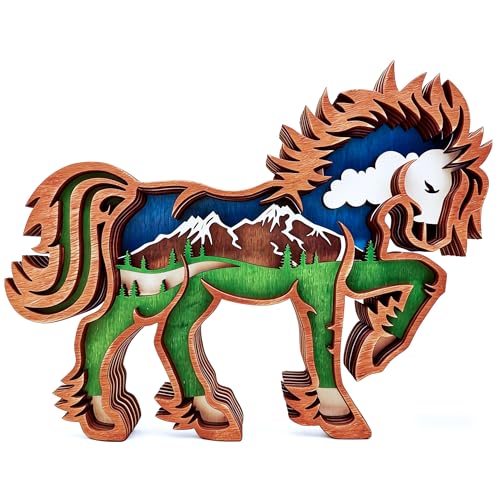 Wood Carving Horse Wall Decor - Handcrafted Animal Figurine for Home & Holiday