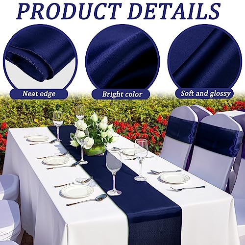 Navy Blue Satin Table Runners Bulk - 12 Pack, 12 x 108 Inches, Elegant Party Decor