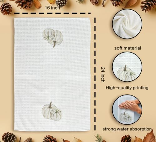 White Fall Kitchen Towels with Pumpkin Design - 16x24in Decorative Hand Towels