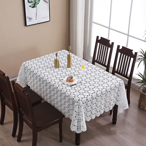 White Crochet Lace Rectangular Tablecloth 104x60 Inches Rustic Wedding & Party Cover