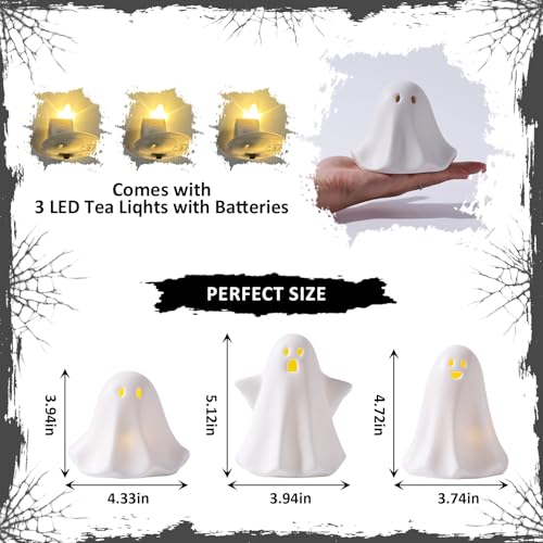 Light Up Ghost Halloween Decor - White Ceramic 5-Inch Halloween Table Figurine — Cute & Spooky Party Decor