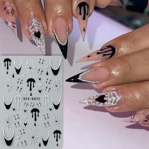 Halloween Ghost and Spider Nail Stickers with Rhinestones - Spider Variation