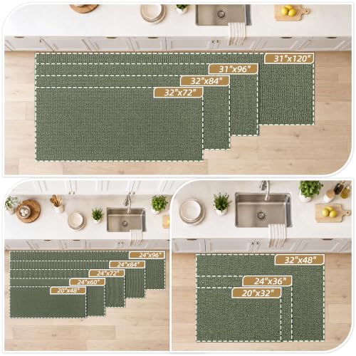 Kitchen Rugs Non-Slip Floor Mat 20x32 Inches - Green, Absorbent & Durable