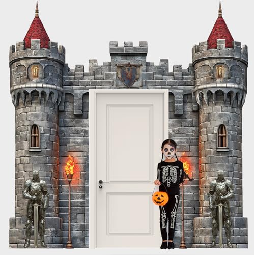 Medieval Castle Door Cover Set for Party Decor - 4 Pieces, Knight & Torch Theme