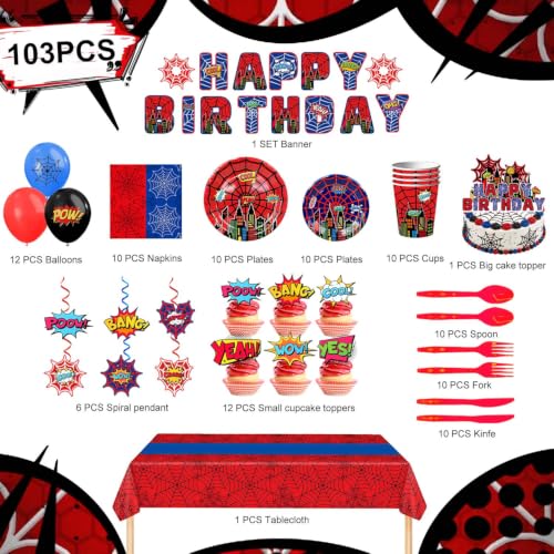 103pcs Spider Web Party Supplies Set Halloween Decorations for Birthday Celebration