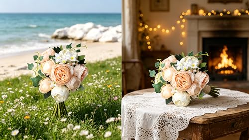 Artificial Peony Flowers Bouquet - Champagne Cream, 2 Pack, Realistic Silk Blooms for Wedding & Home Decor - Variation of THIS listing