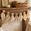 7 ft Halloween Ghost Banner Garland with Fabric Ghosts & Wooden Beads - Festive Home Decor