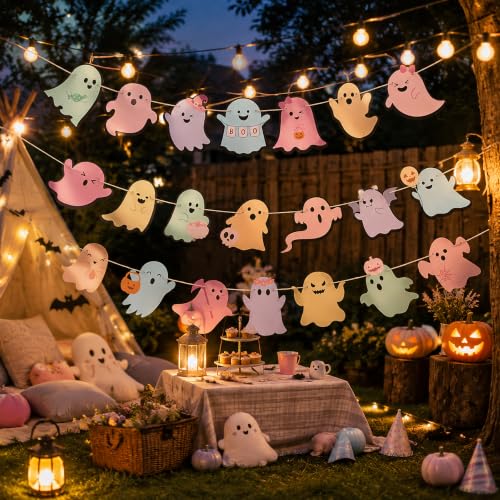 Pastel Ghost Halloween Banner Set - 3PCS Spooky Boo Decorations