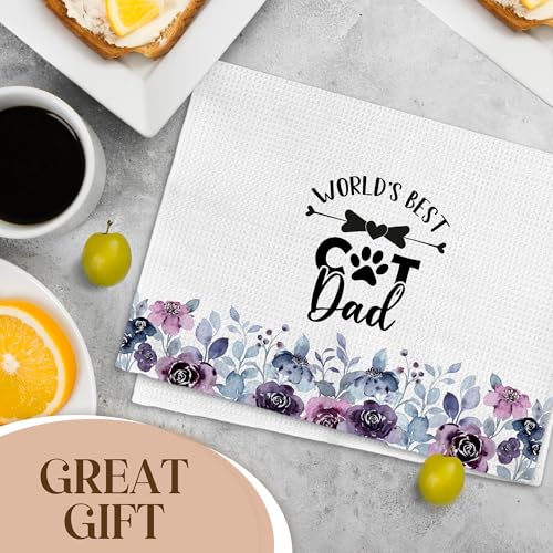 Cat Dad Kitchen Towels - Funny Pet Lover Gift for Men, 16x24 Inch Variation of Cat Dad