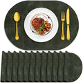 Olive Green Oval Placemats Set of 12 - Waterproof & Heat Resistant Table Mats