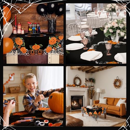 Halloween Embroidered Tablecloth for Dining Table - Black & Orange 86cm