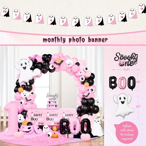 Pink Halloween First Birthday Decorations Kit for Girl | Balloon Garland, Banner & Spooky Party Supplies