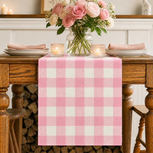 Pink Buffalo Plaid Table Runner 13x72 Inch Easter Gingham Farmhouse Home Decor