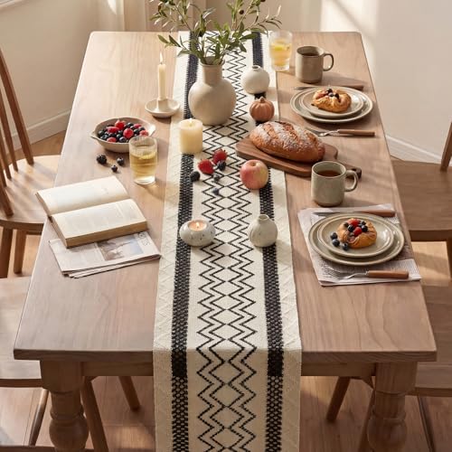 Artoid Mode Black Stripe Diamond Woven Table Runner 12x48 Inch - Black