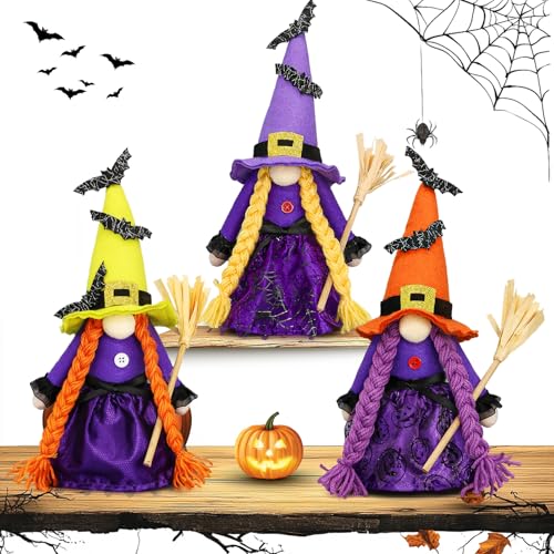 Cute Purple Witch Gnome Decor - Halloween Decorations for Office, Spring Halloween Witch Variation