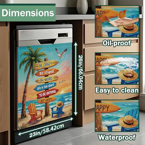 Retro Summer Beach Dishwasher Magnet Cover - 23x26 Inch Kitchen Decor