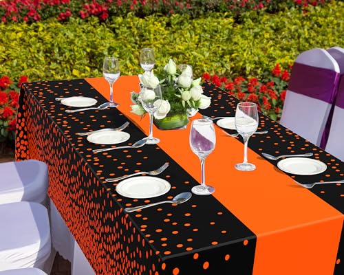Black and Orange Halloween Plastic Tablecloth Set - 6 Pack, 108x54 Inches