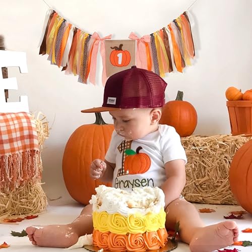 Halloween First Birthday Party Banner - Orange Pumpkin Burlap Flag Decoration