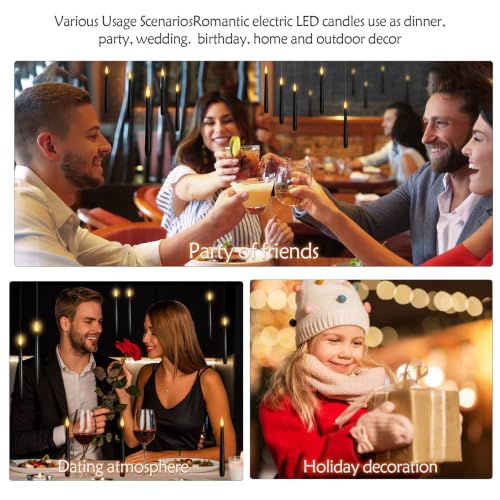 Black 12pcs Flameless Floating Candles with Wand Remote - Halloween & Christmas Decor