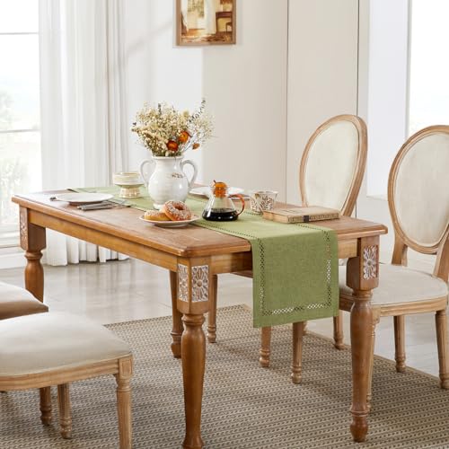 Sage Green Burlap Table Runner 108 Inches Long - Rustic Linen Style