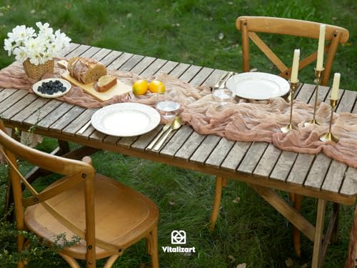 Vitalizart Cheesecloth Table Runner Light Nude Beige 10ft Boho Rustic Decor