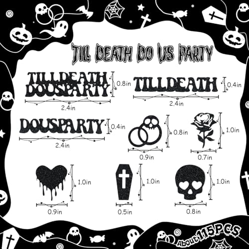 Halloween Bachelorette Confetti Set - Gothic Skull Heart Glitter Decor, 115pcs