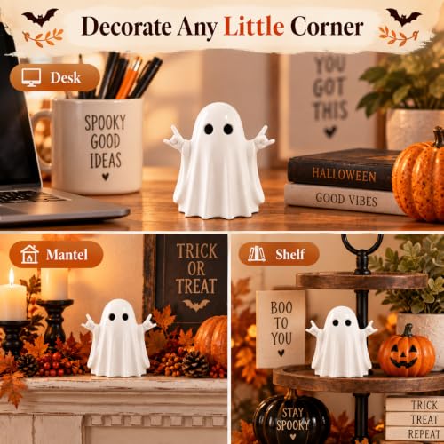 Halloween Ghost Figurine with Rock Hand - Cheeky Resin Halloween Decor - Variation C