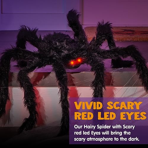 Giant 6.5ft Halloween Spider Decoration with LED Eyes - Outdoor & Indoor Horror Prop