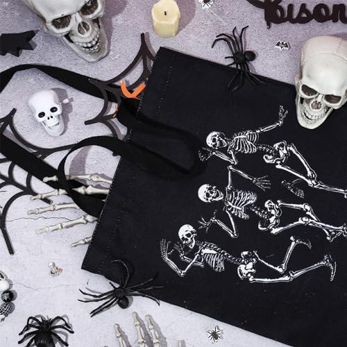 Halloween Canvas Tote Bag - Reusable Gift Goodie Bag with Dancing Skeleton