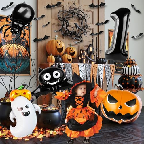 First Halloween Balloon Set for Kids First Birthday Party Decorations - Black & Orange