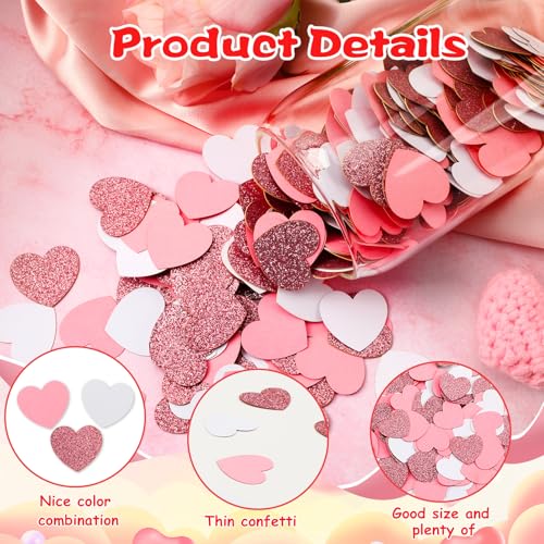 Pink White Heart Valentine Confetti - 200 Pieces Glitter Heart Shaped Decor