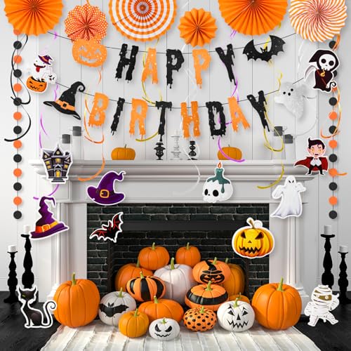 Halloween Birthday Banner Decorations Set - Black & Orange Party Decor